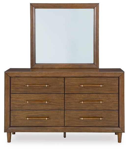 Lyncott California King Upholstered Bed with Mirrored Dresser and Chest