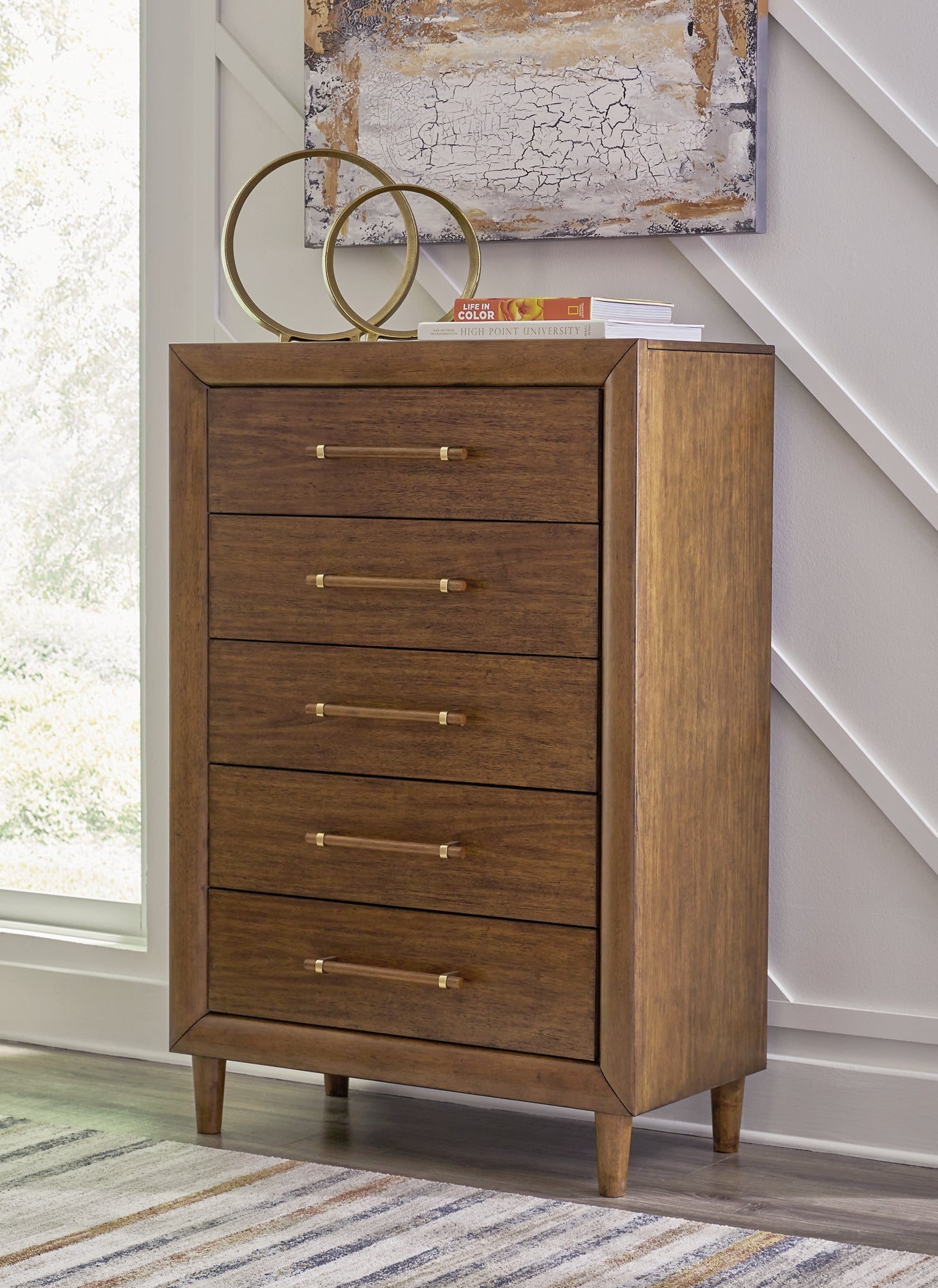 Lyncott California King Upholstered Bed with Mirrored Dresser and Chest
