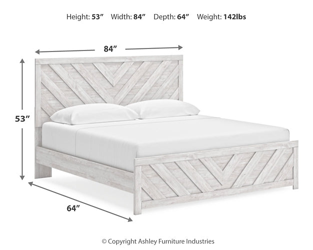 Cayboni King Panel Bed with Mirrored Dresser and Chest