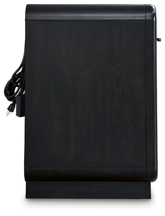 Rowanbeck King Upholstered Panel Bed with Mirrored Dresser, Chest and Nightstand
