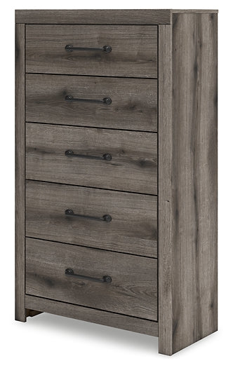 Graystorm King Panel Bed with Mirrored Dresser and Chest