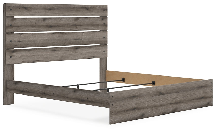Graystorm King Panel Bed with Mirrored Dresser and Chest