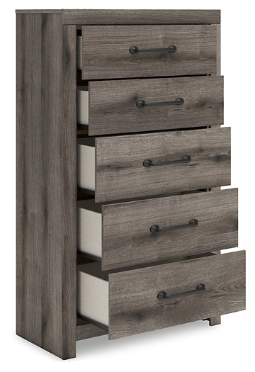 Graystorm Full Panel Bed with Storage with Mirrored Dresser and Chest