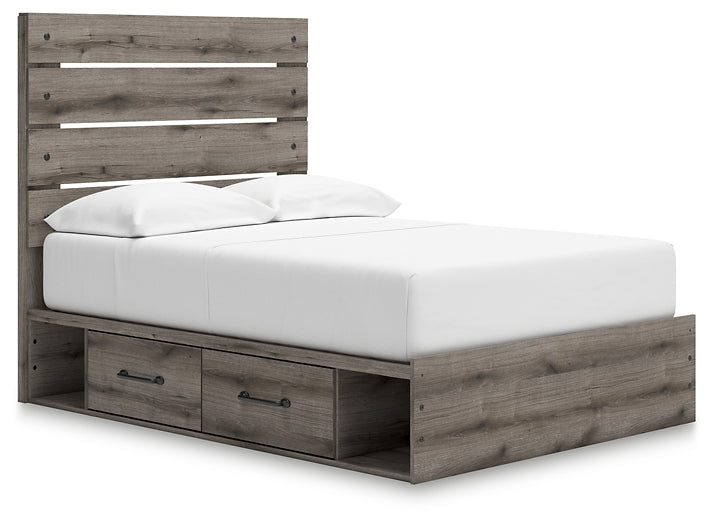 Graystorm Full Panel Bed with Storage with Mirrored Dresser and Chest