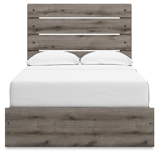 Graystorm Full Panel Bed with Storage with Mirrored Dresser and Chest