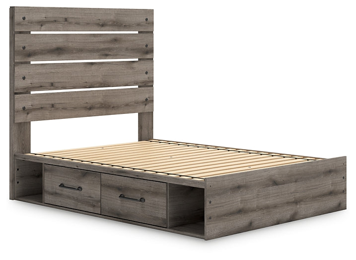 Graystorm Full Panel Bed with Storage with Mirrored Dresser and Chest
