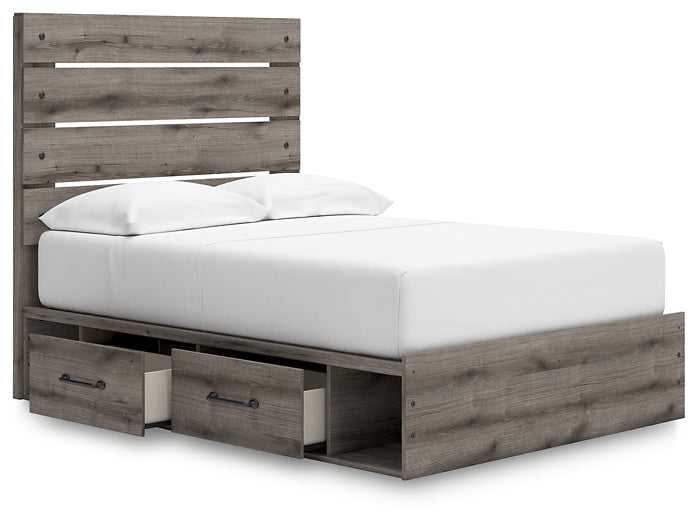 Graystorm Full Panel Bed with Storage with Mirrored Dresser