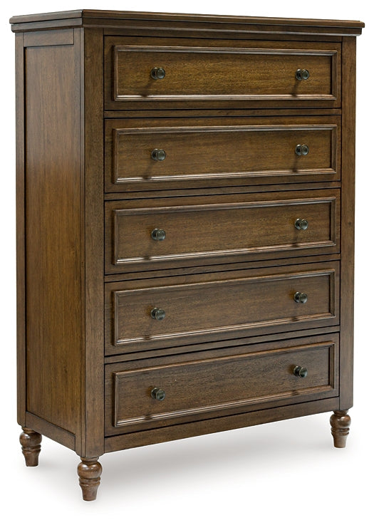 Sturlayne Queen Upholstered Panel Bed with Mirrored Dresser, Chest and Nightstand