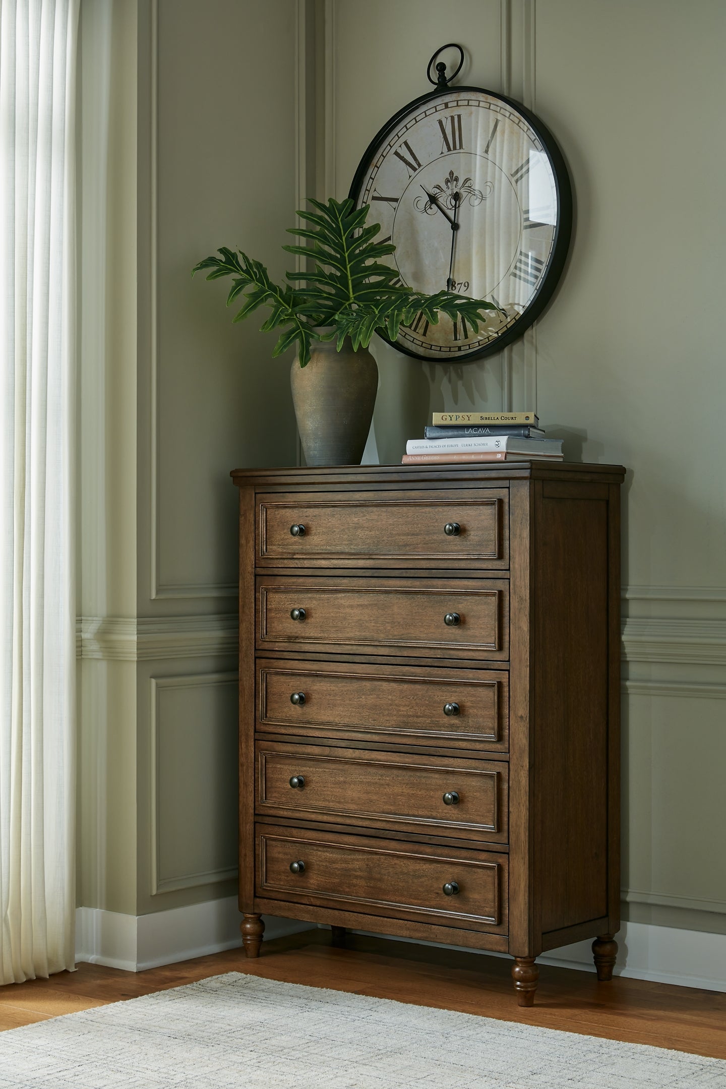 Sturlayne Queen Upholstered Panel Bed with Mirrored Dresser, Chest and Nightstand