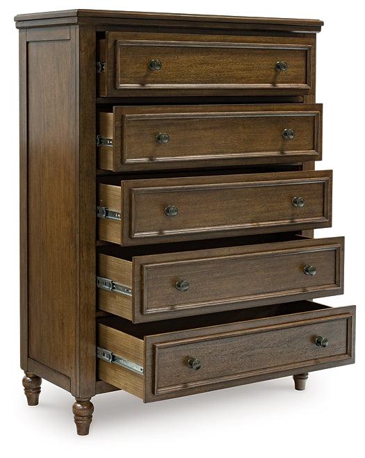 Sturlayne California King Upholstered Panel Bed with Mirrored Dresser, Chest and Nightstand