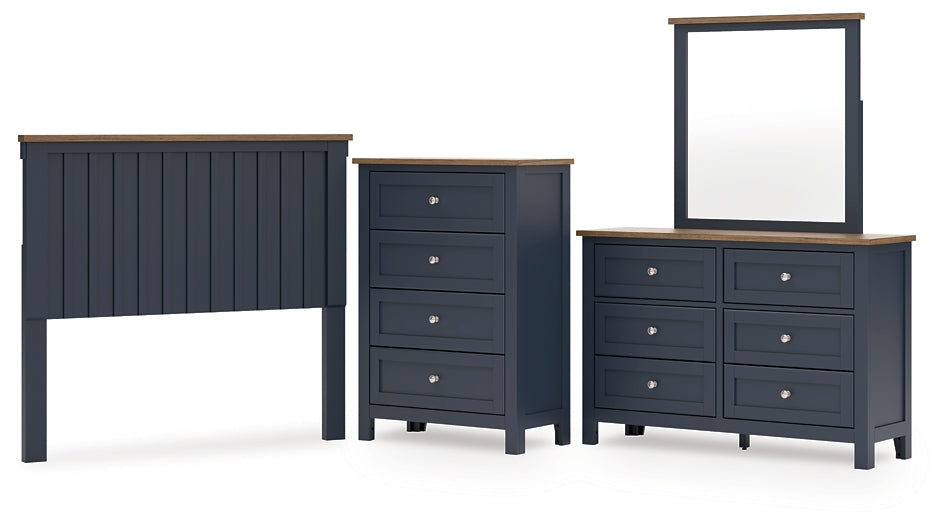 Landocken Full Panel Headboard with Mirrored Dresser and Chest