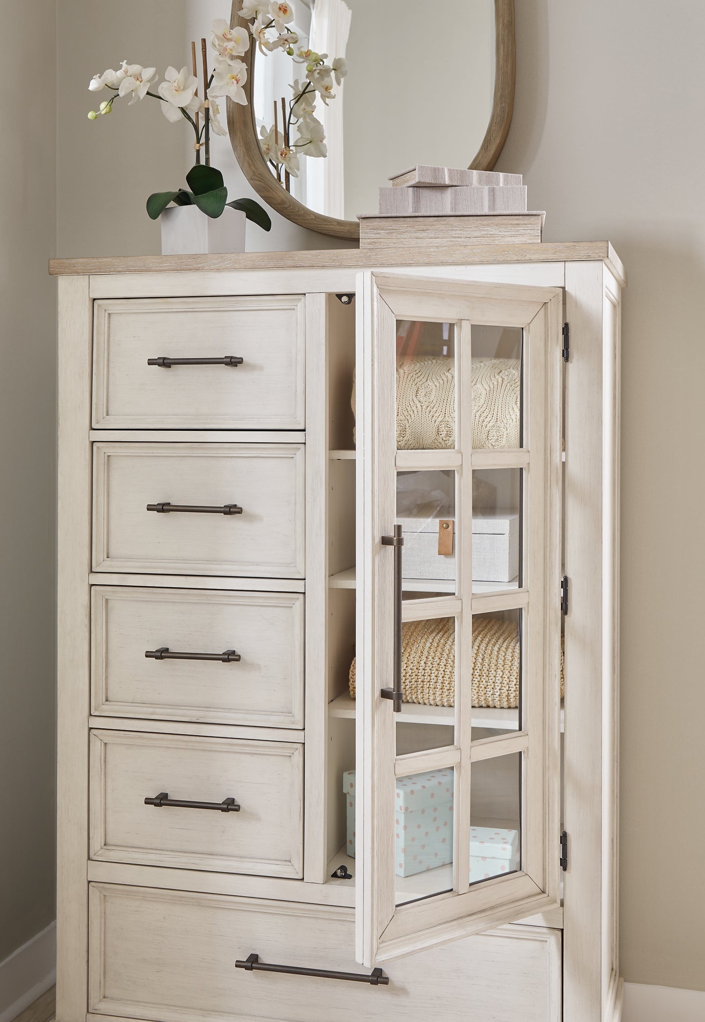Shaybrock California King Panel Bed with Mirrored Dresser, Chest and Nightstand