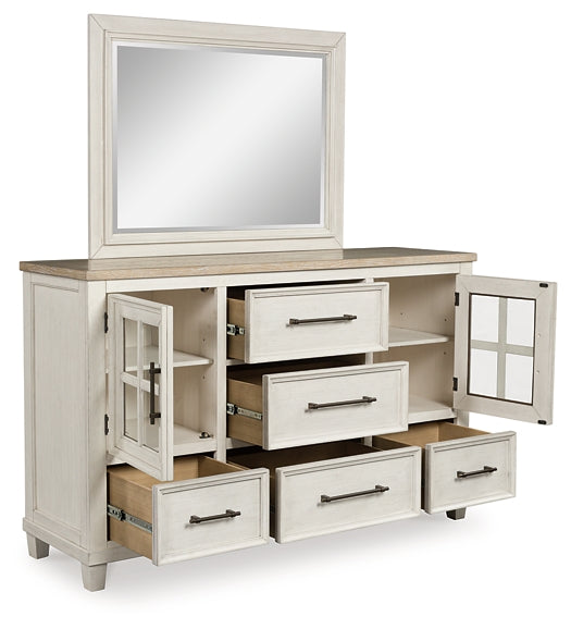 Shaybrock California King Panel Bed with Mirrored Dresser and Chest