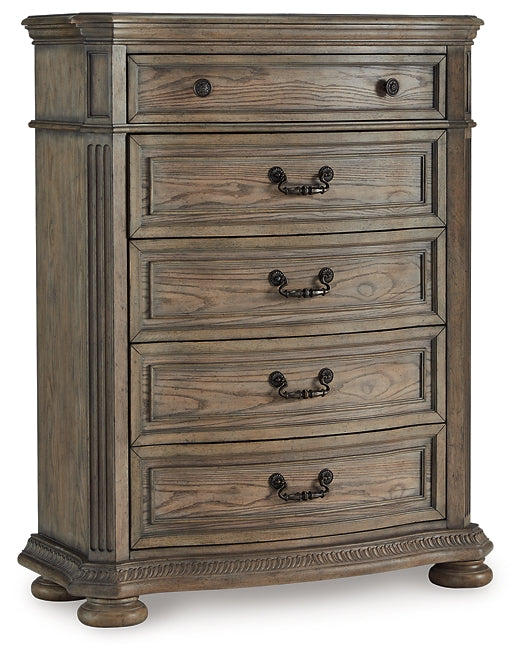 Ardenfield King Upholstered Sleigh Bed with Mirrored Dresser, Chest and Nightstand