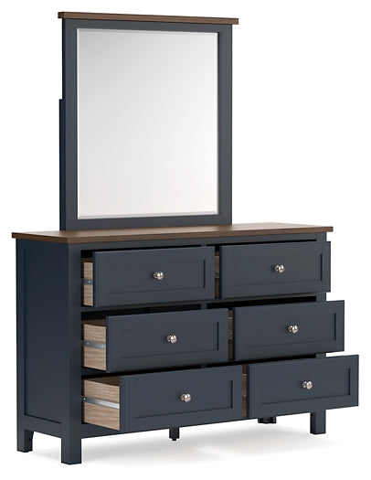 Landocken Queen Panel Headboard with Mirrored Dresser
