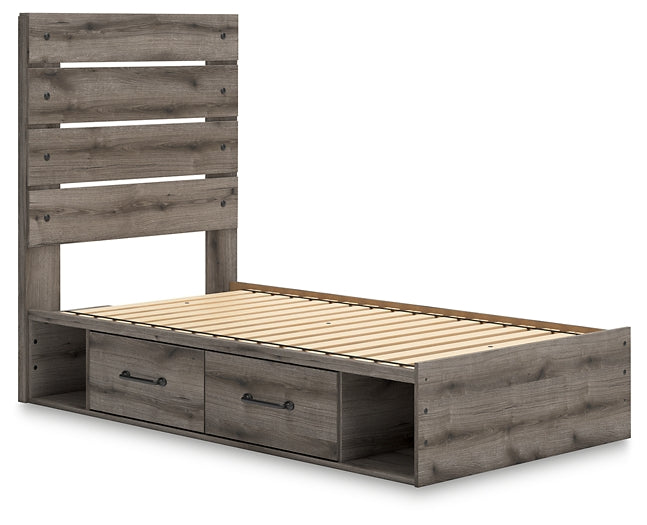 Graystorm Twin Panel Storage Bed with Mirrored Dresser, Chest and Nightstand