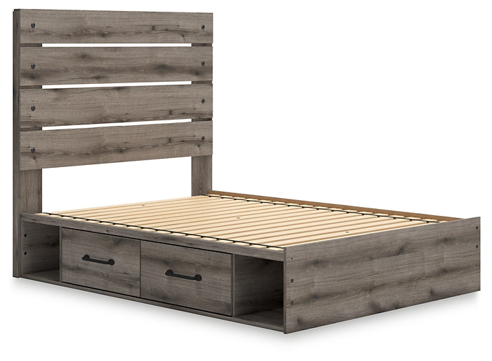 Graystorm Full Panel Bed with Storage with Mirrored Dresser