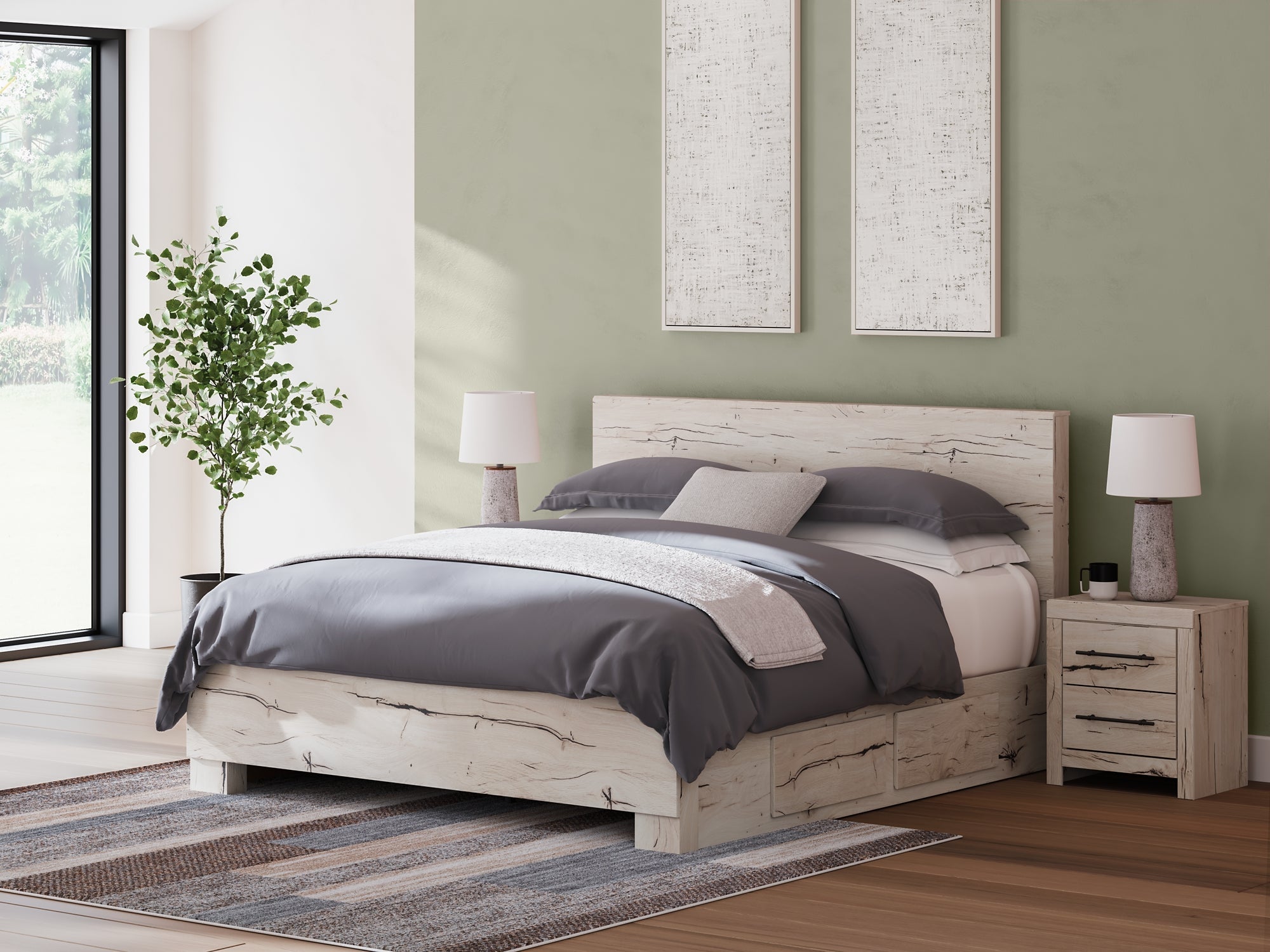 Lawroy King Panel Bed with Mirrored Dresser and Chest