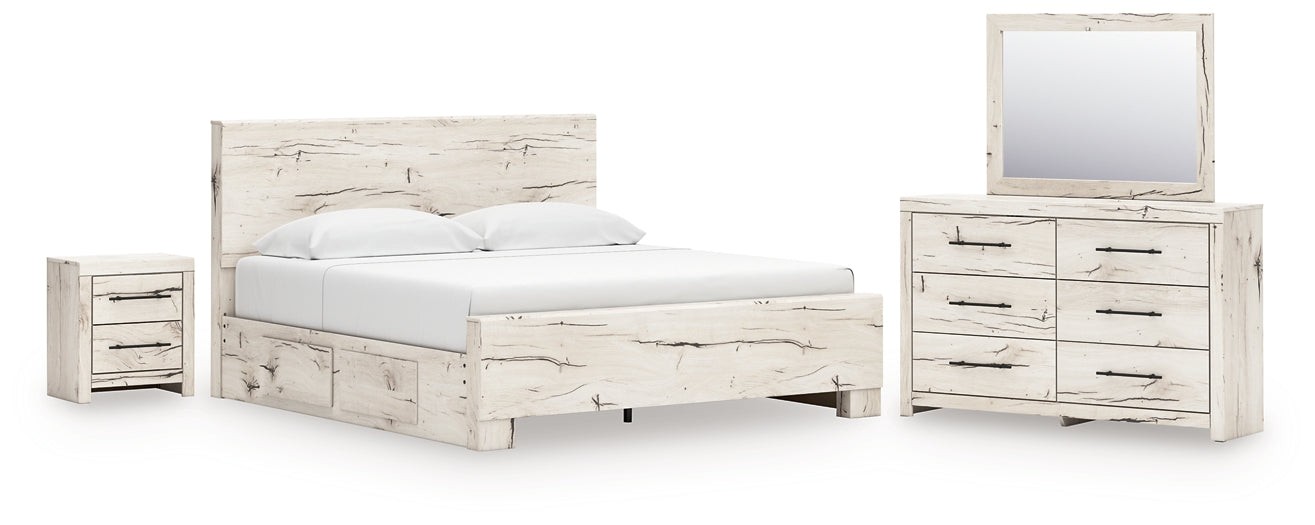 Lawroy King Panel Bed with Mirrored Dresser and Nightstand