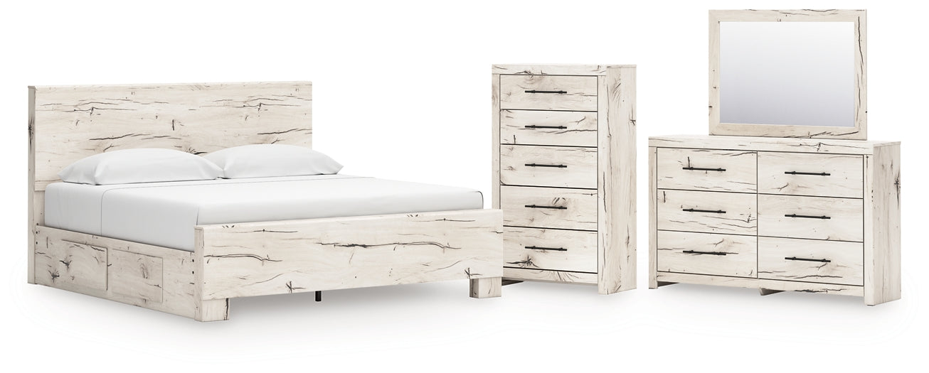 Lawroy King Panel Bed with Mirrored Dresser and Chest