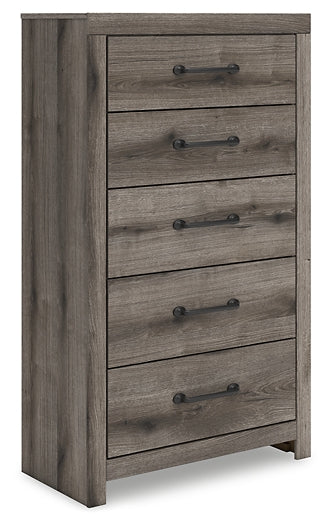 Graystorm Full Panel Bed with Mirrored Dresser and Chest