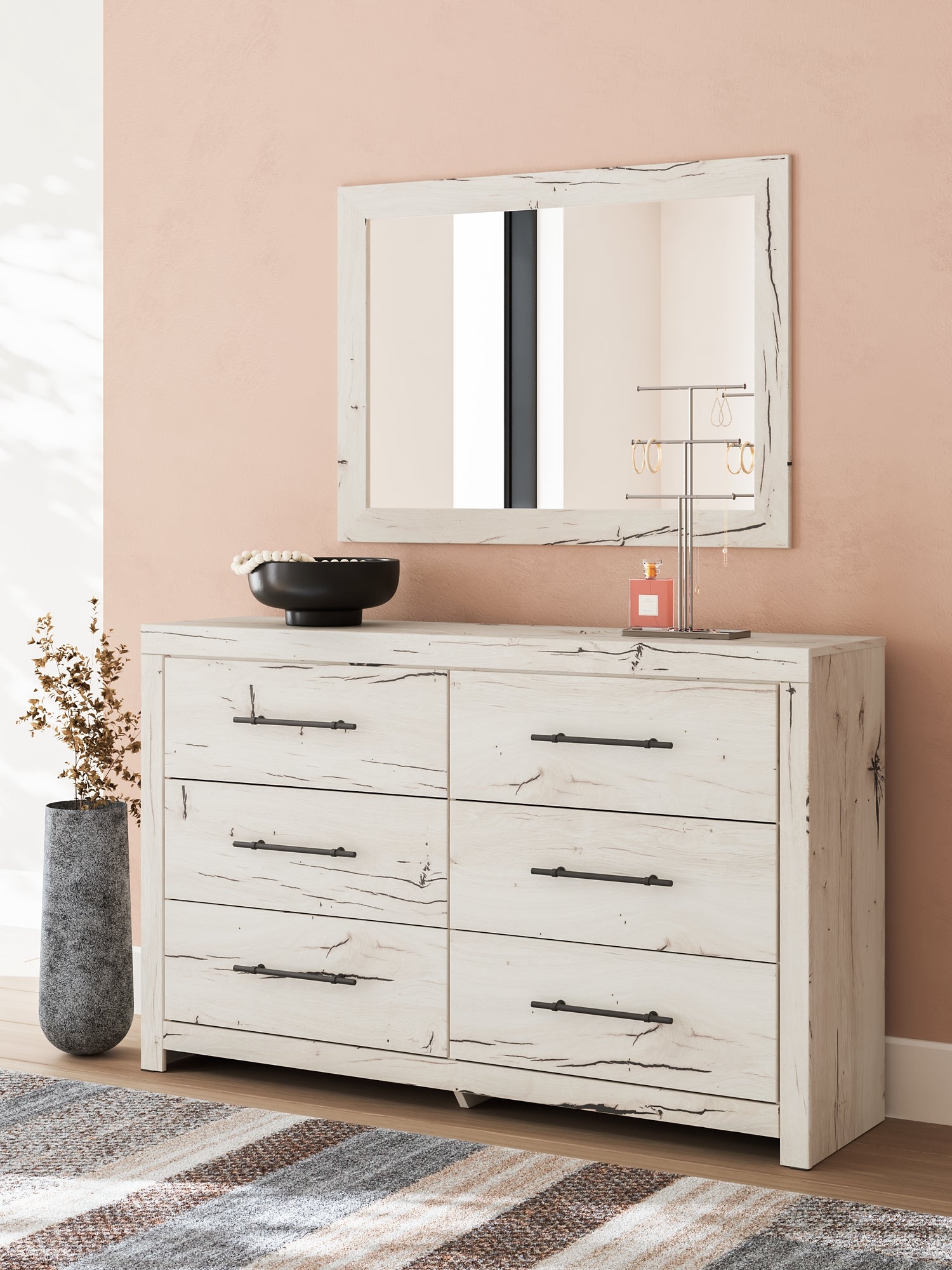 Lawroy King Panel Headboard with Mirrored Dresser