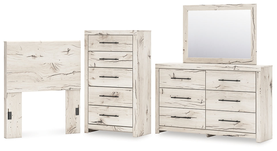Lawroy Twin Panel Headboard with Mirrored Dresser and Chest
