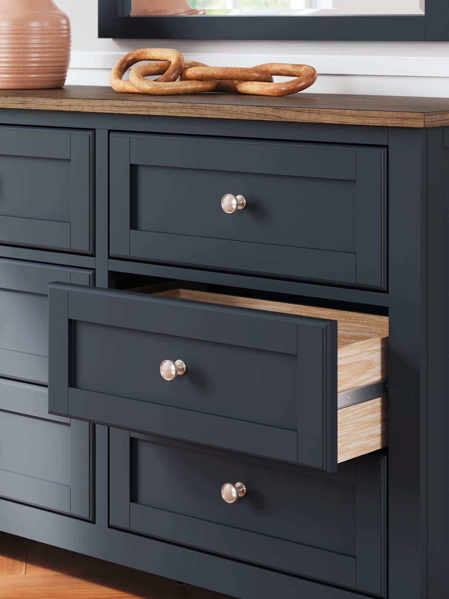 Landocken Full Panel Headboard with Mirrored Dresser and Nightstand