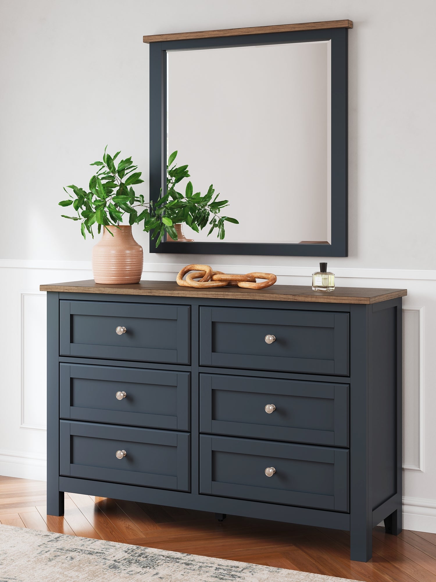 Landocken Full Panel Headboard with Mirrored Dresser and Nightstand