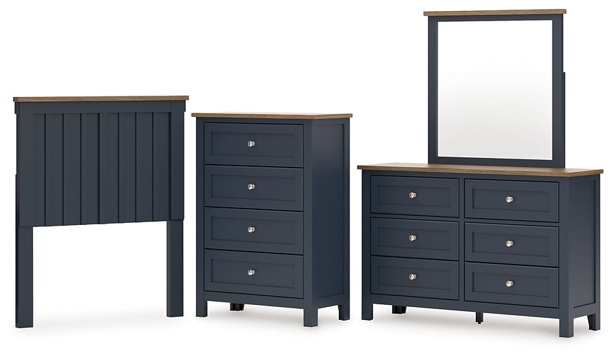 Landocken Twin Panel Headboard with Mirrored Dresser and Chest