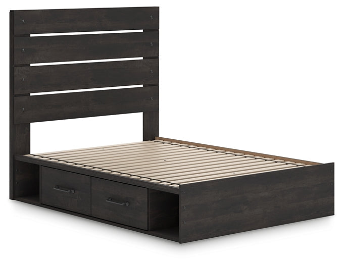 Hollivern Full Panel Bed with Storage with Mirrored Dresser