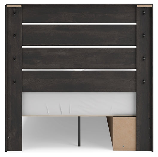 Hollivern Full Panel Bed with Storage with Mirrored Dresser