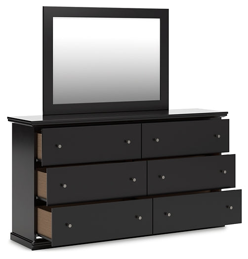 Maribel Queen Panel Bed with Mirrored Dresser and Chest