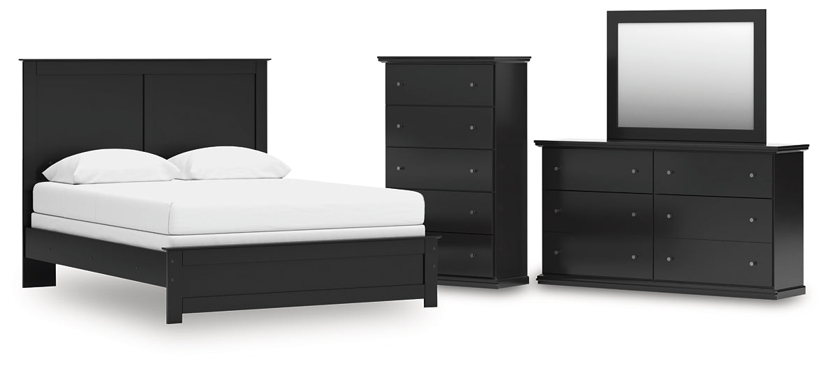 Maribel Queen Panel Bed with Mirrored Dresser and Chest