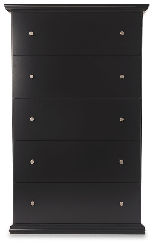 Maribel Queen Panel Bed with Mirrored Dresser and Chest