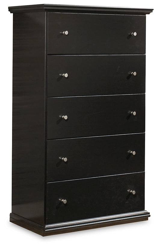 Maribel Queen Panel Bed with Mirrored Dresser and Chest
