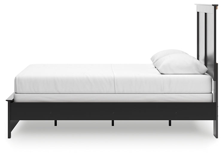 Maribel Queen Panel Bed with Mirrored Dresser and Chest