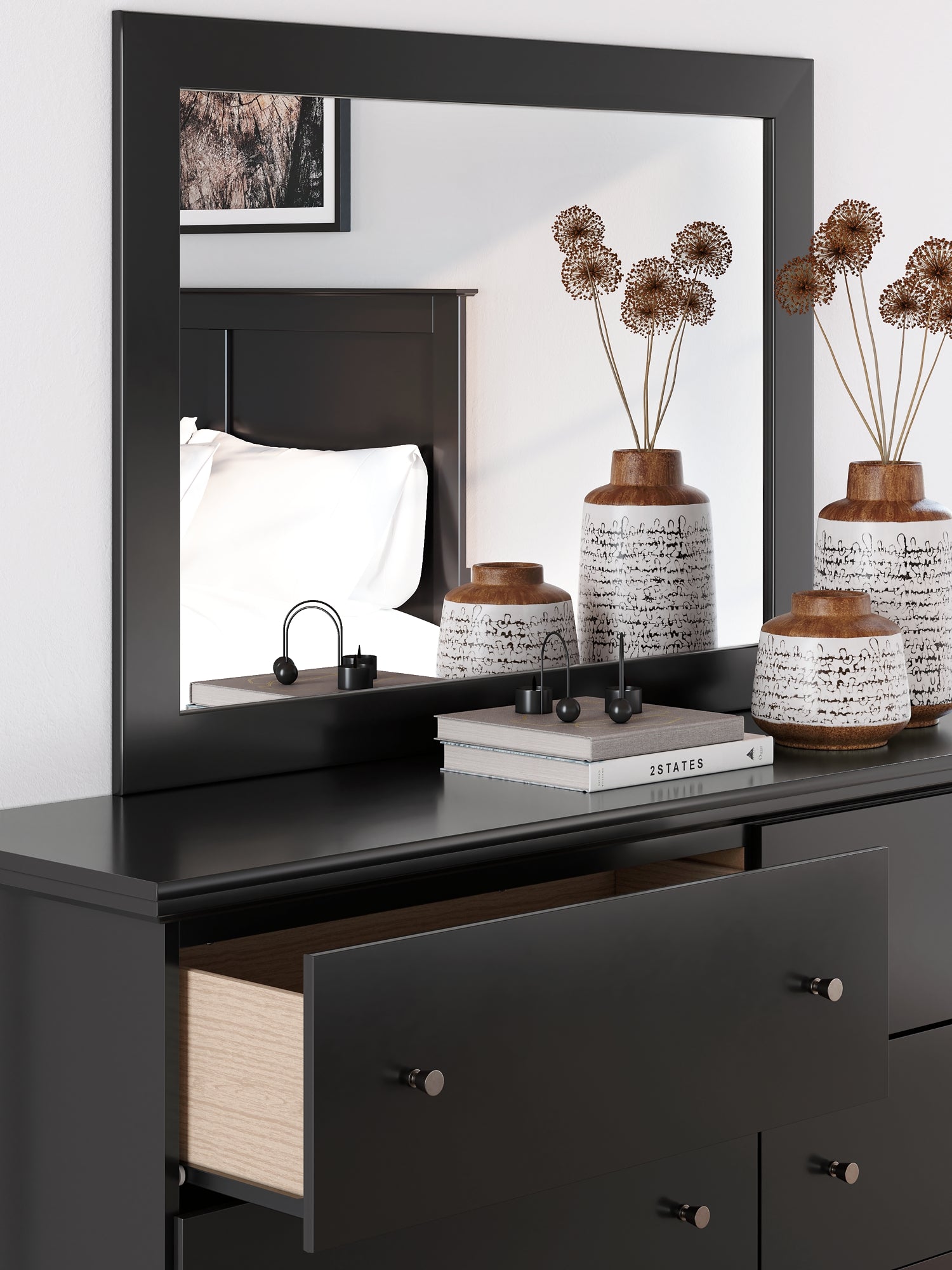 Maribel Full Panel Bed with Mirrored Dresser