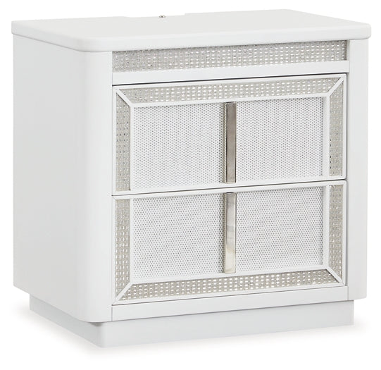 Chalanna California King Upholstered Storage Bed with Mirrored Dresser, Chest and Nightstand