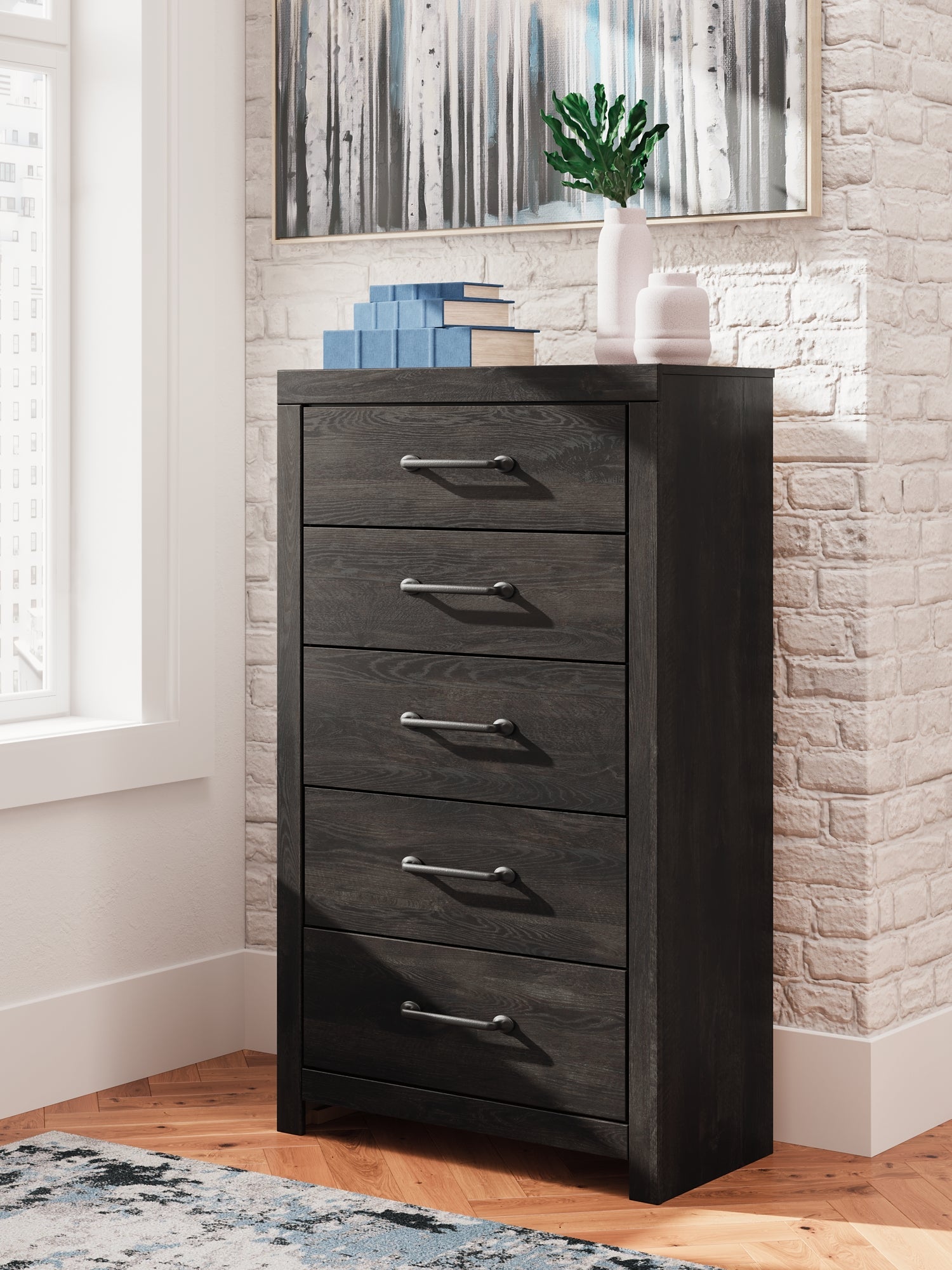 Hollivern Twin Panel Bed with Storage with Mirrored Dresser, Chest and Nightstand