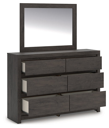 Fraluna Queen Panel Bed with Mirrored Dresser and Chest