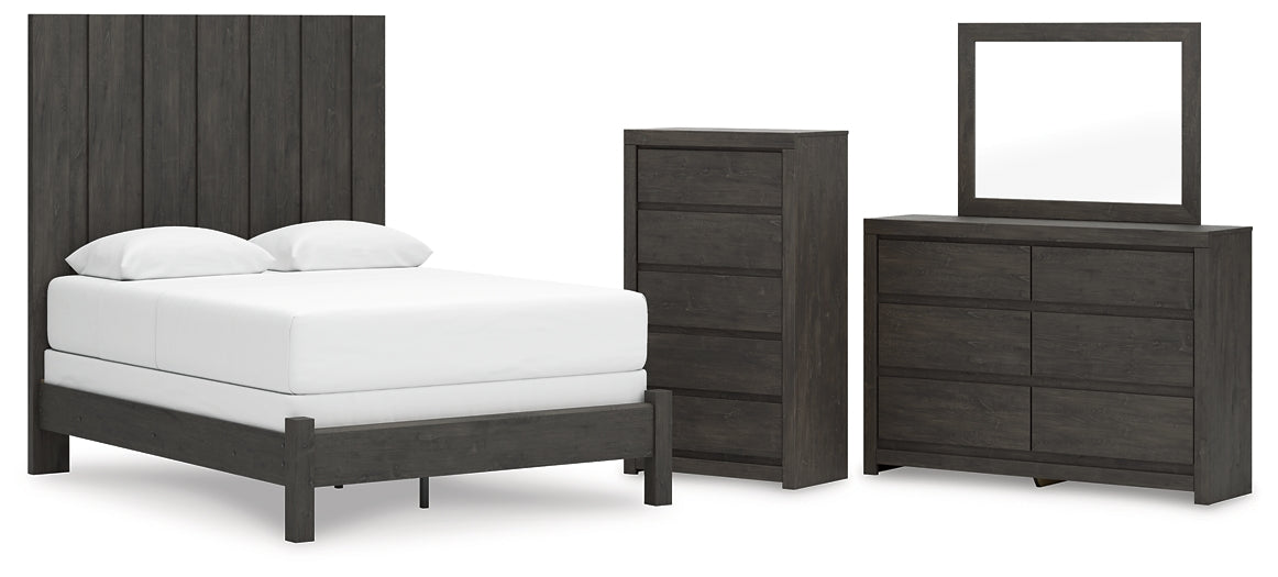 Fraluna Queen Panel Bed with Mirrored Dresser and Chest