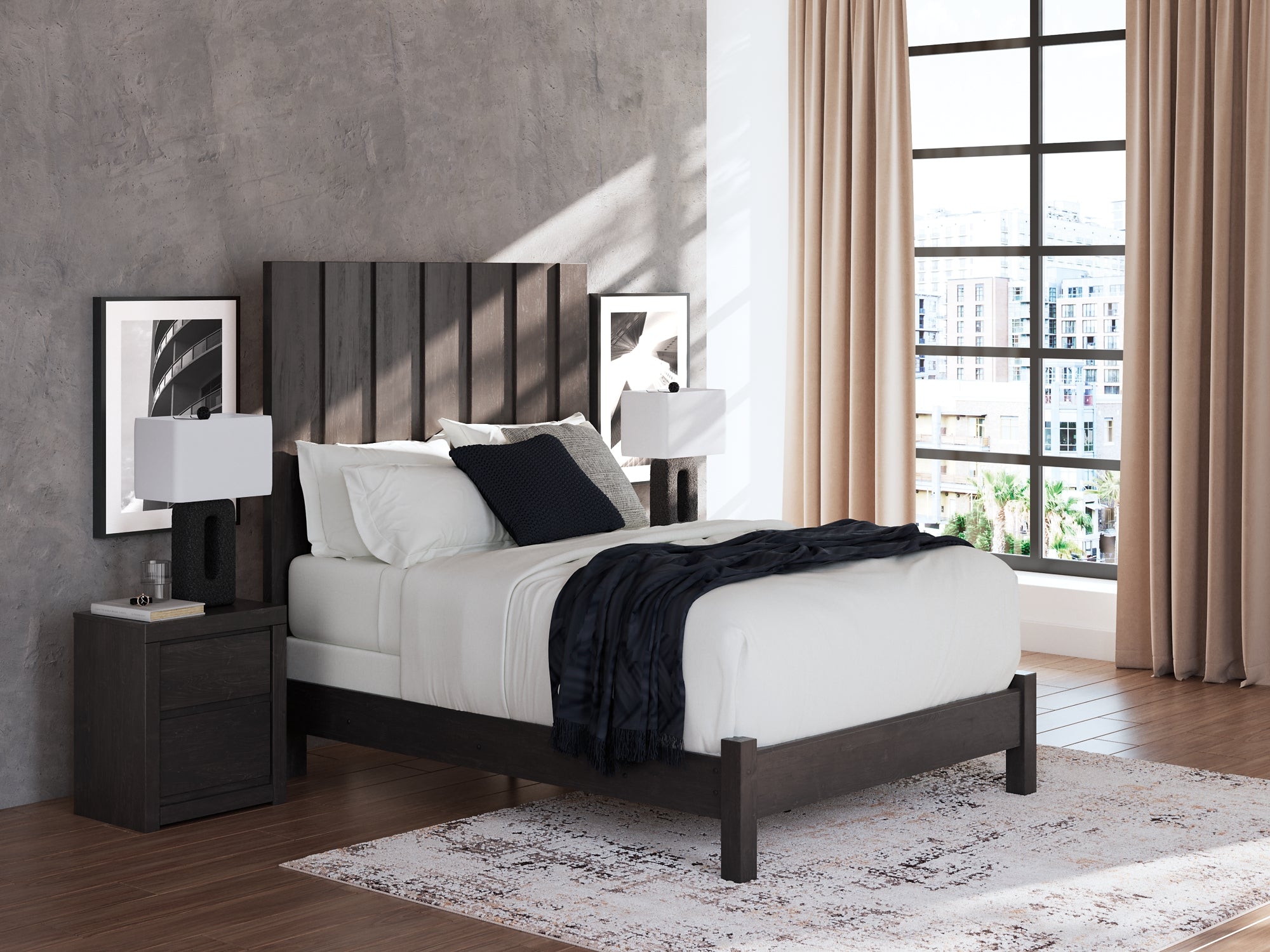Fraluna Queen Panel Bed with Mirrored Dresser and Chest