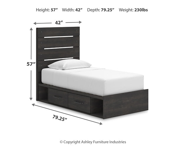 Hollivern Twin Panel Bed with Storage with Mirrored Dresser