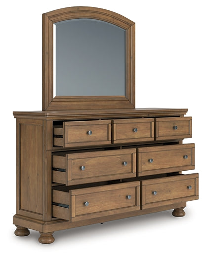 Feddinger Queen Storage Sleigh Bed with Mirrored Dresser and Chest
