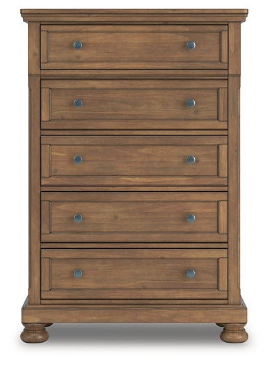 Feddinger Queen Storage Sleigh Bed with Mirrored Dresser and Chest