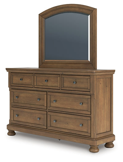Feddinger Queen Storage Sleigh Bed with Mirrored Dresser and Chest