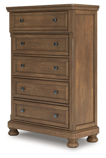 Feddinger Queen Storage Sleigh Bed with Mirrored Dresser and Chest