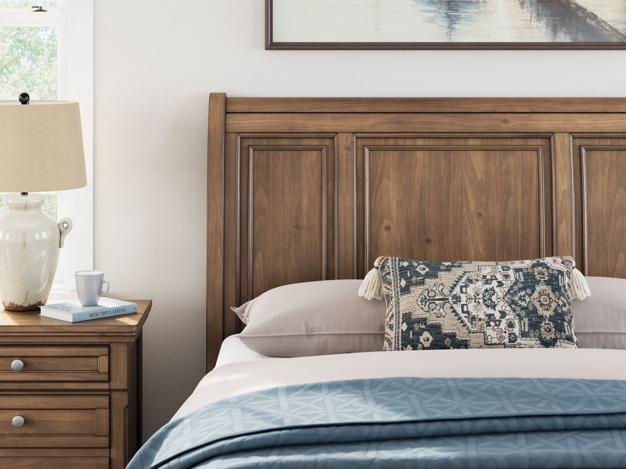 Feddinger Queen Storage Sleigh Bed with Mirrored Dresser and Chest