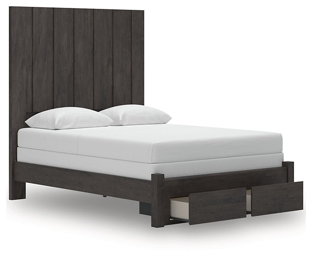 Fraluna Queen Panel Storage Bed with Mirrored Dresser and Nightstand